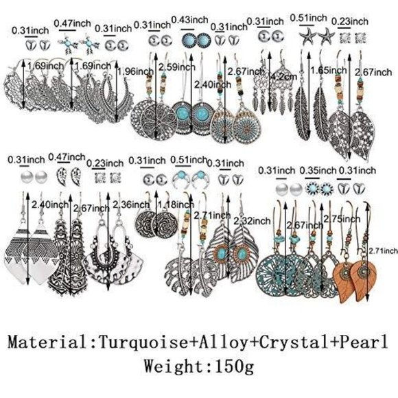 36 Pairs Fashion Vintage Drop Dangle Earrings Set for Women/Girls - Picture 2 of 5